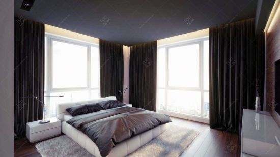 Спальня с двумя окнами на разных стенах