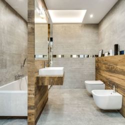 Ванная комната бетон и дерево дизайн