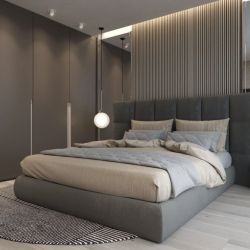 Дизайн комнаты с серой кроватью