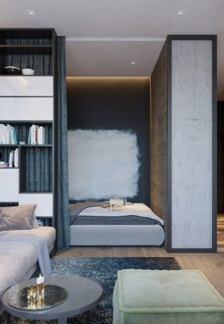 Дизайн однокомнатной квартиры с кроватью и диваном