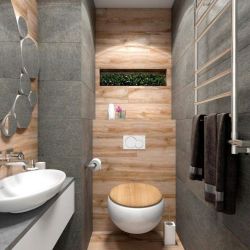 Ванная комната серая плитка с деревом