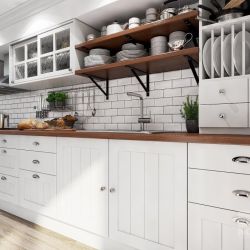 Белая кухня деревянная столешница