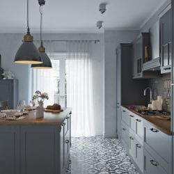 Цвет стен на кухне с серым гарнитуром