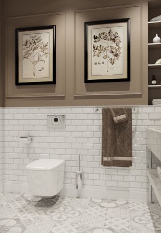 Дизайн ванной комнаты с плиткой виченца