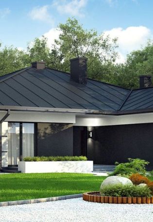 Одноэтажные дома с графитовой крышей
