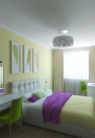 Дизайн удлиненной спальни с одним окном