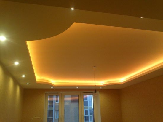 Двухъярусные потолки из гипсокартона с подсветкой