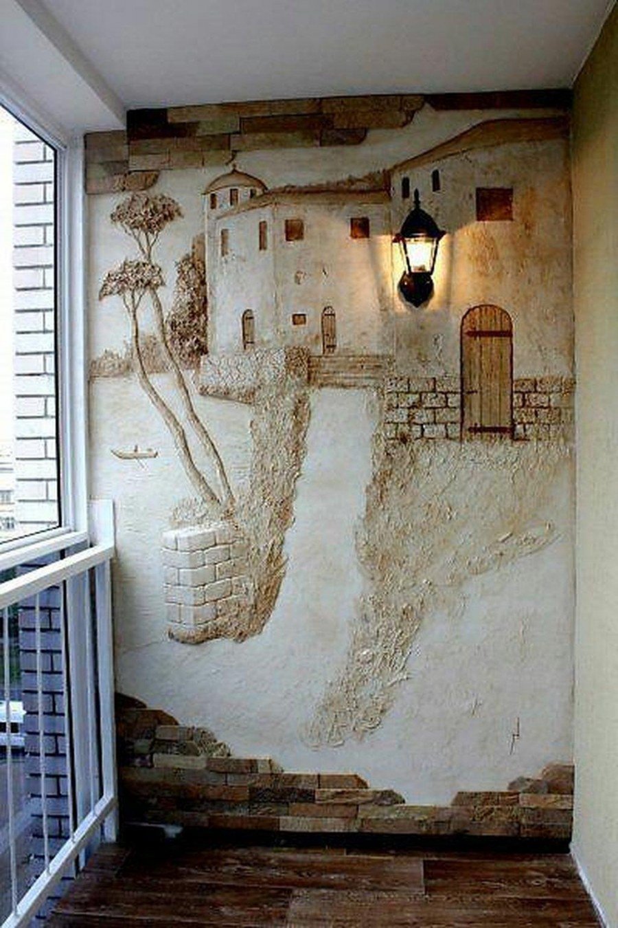 Декоративный камень в интерьере балкона