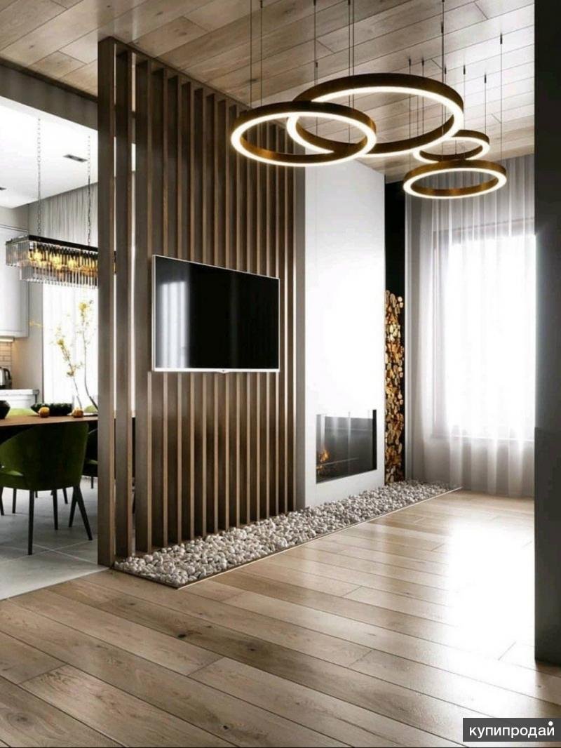 Деревянные рейки в интерьере