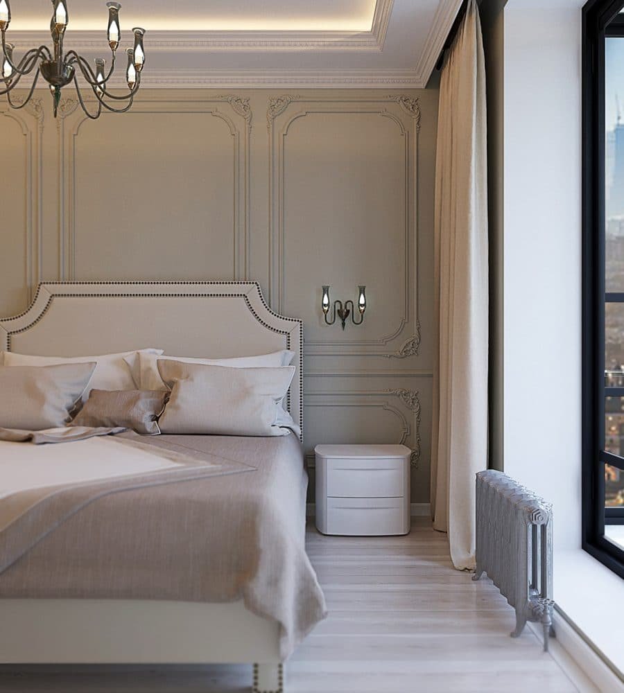 Молдинги для стен в интерьере спальни