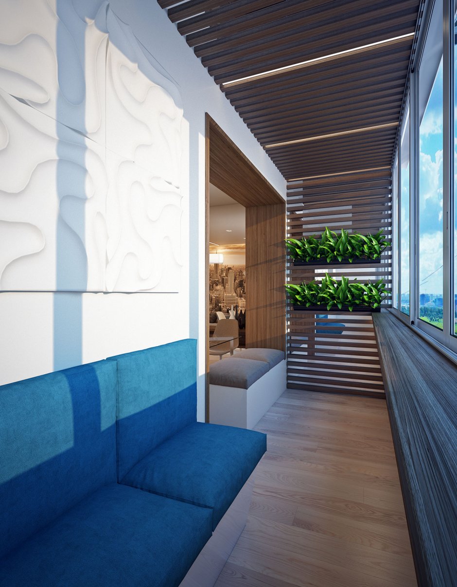 Деревянные рейки на балконе