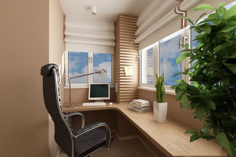 Кабинет на балконе в стиле лофт