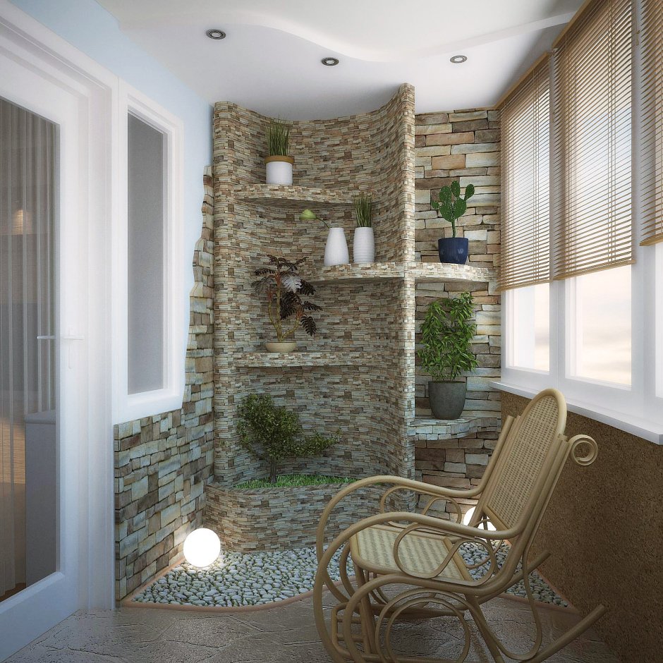 Отделка лоджии камнем