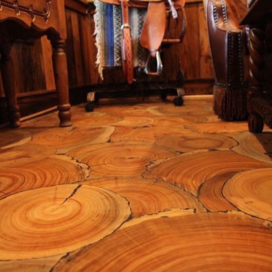 Пол из срезов дерева