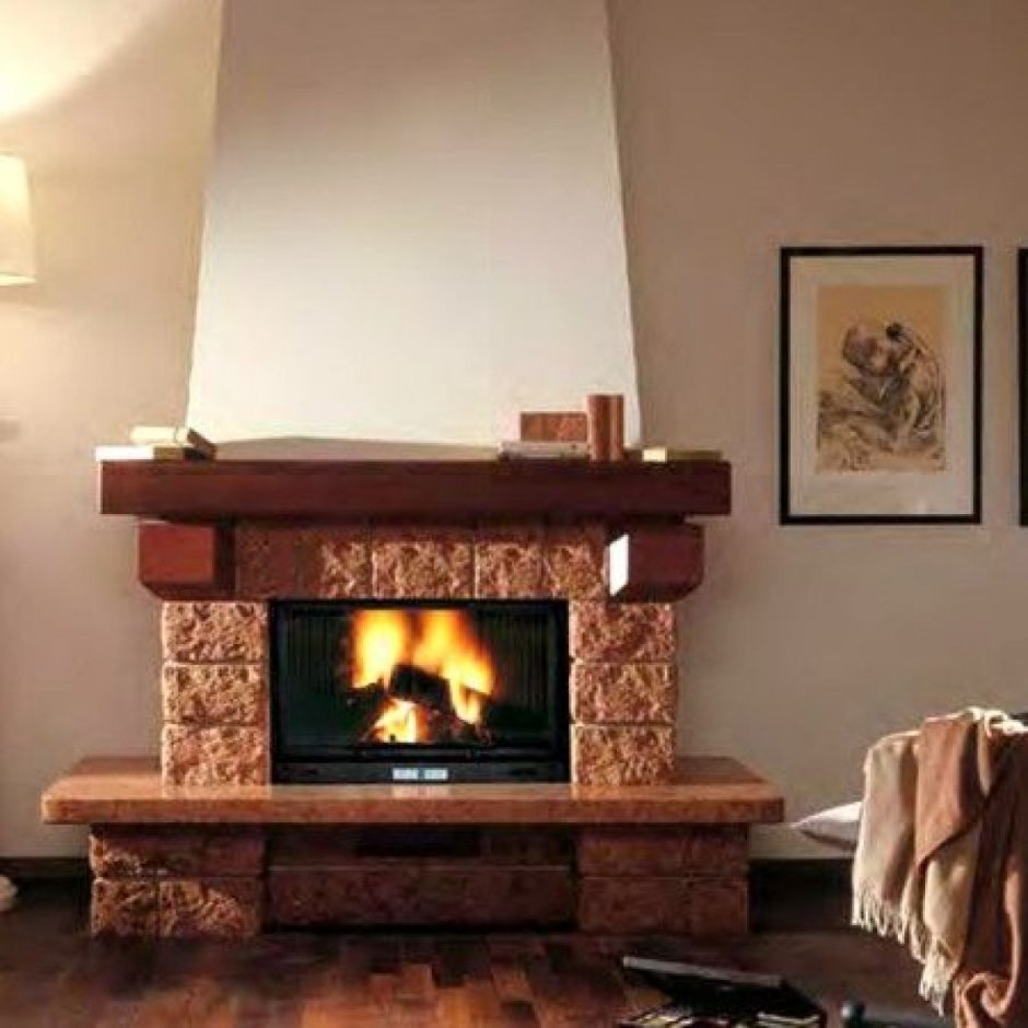 Пристенный камин стиль Кантри