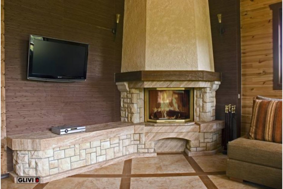 Отделка камина керамогранитом