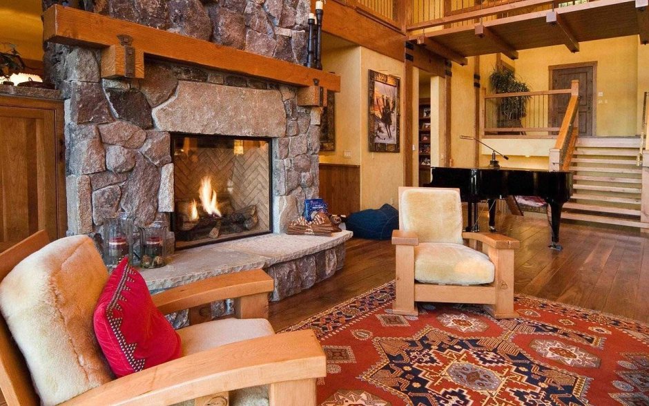 Камин отделанный деревом