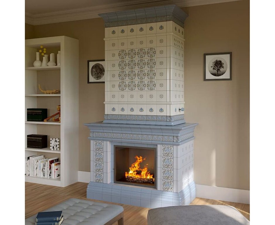 Облицовка камина керамогранитом под дерево