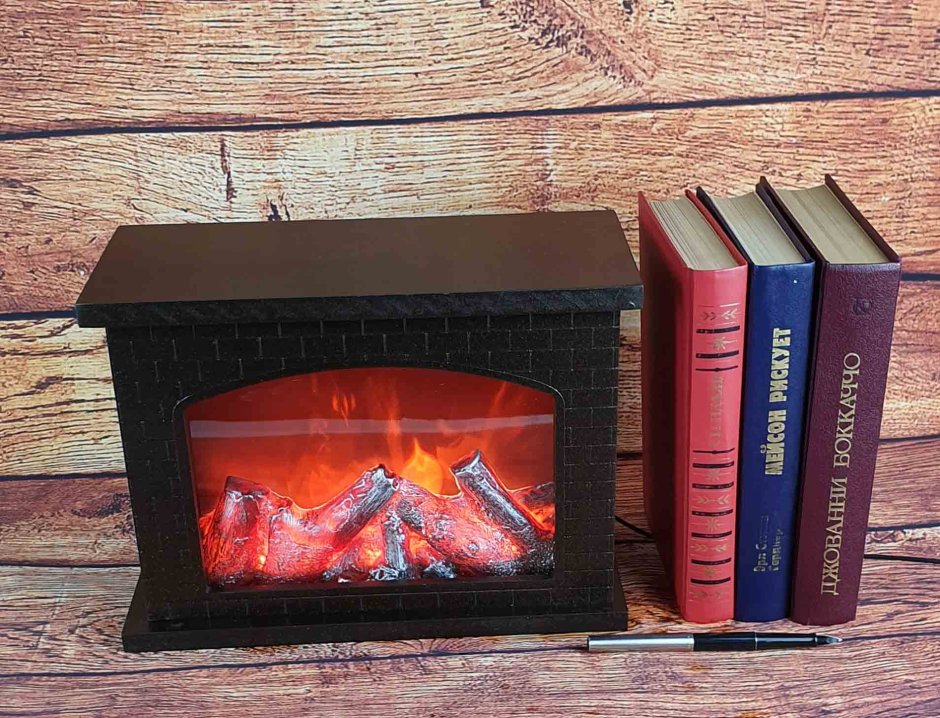 Настольный светильник камин (корпус из дерева), 28х20х14 см
