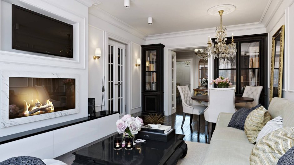 Гостиная с камином Неоклассика