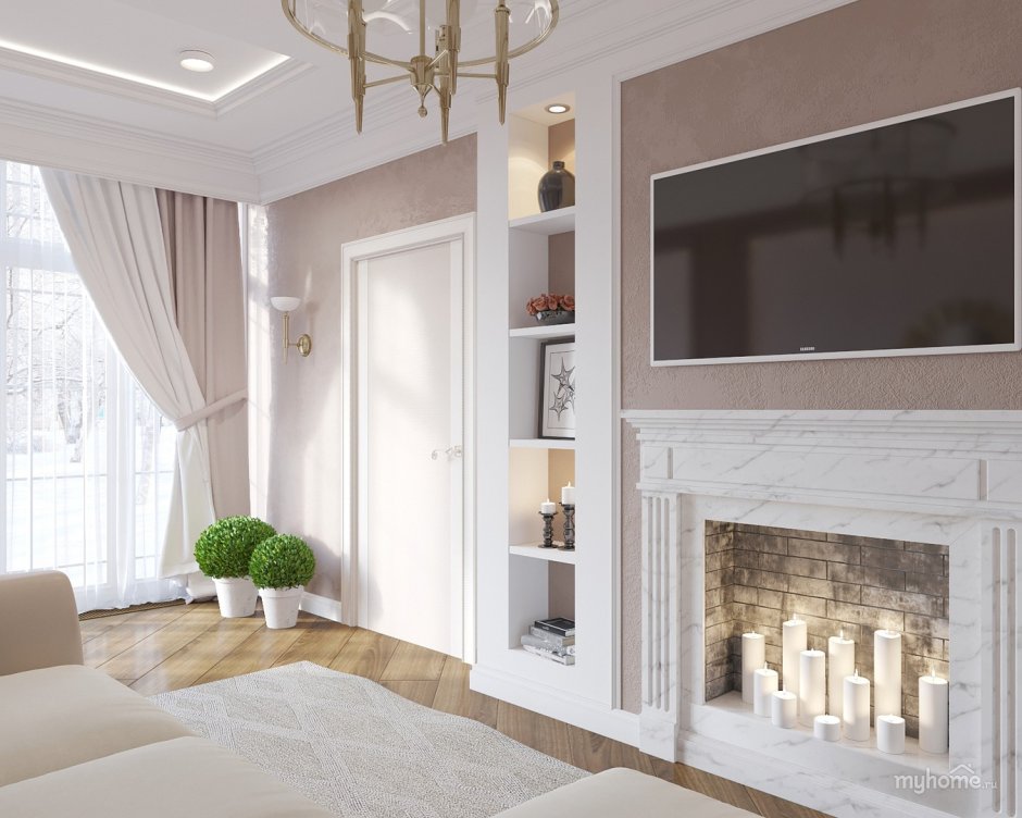 Гостинная камин Неоклассика