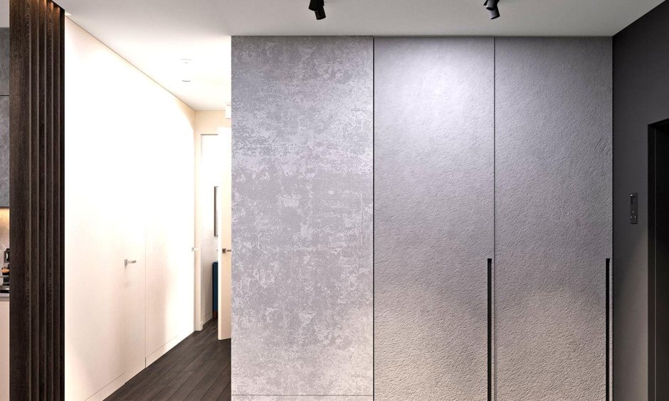 Шкаф купе под бетон в интерьере