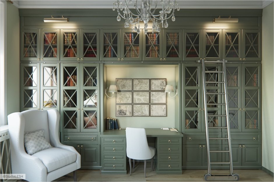 Зеленый шкаф в кабинете