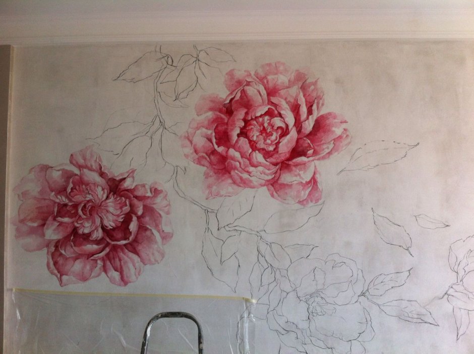 Роспись стен пионы