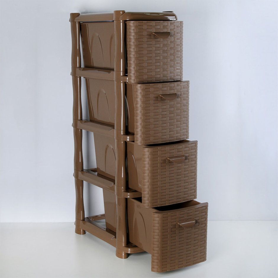 Комод idea "ротанг", 4 секции, узкий, бежевый ротанг, м2814