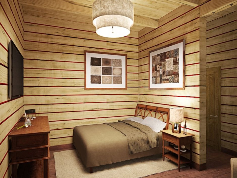 Сочетание вагонки и обоев