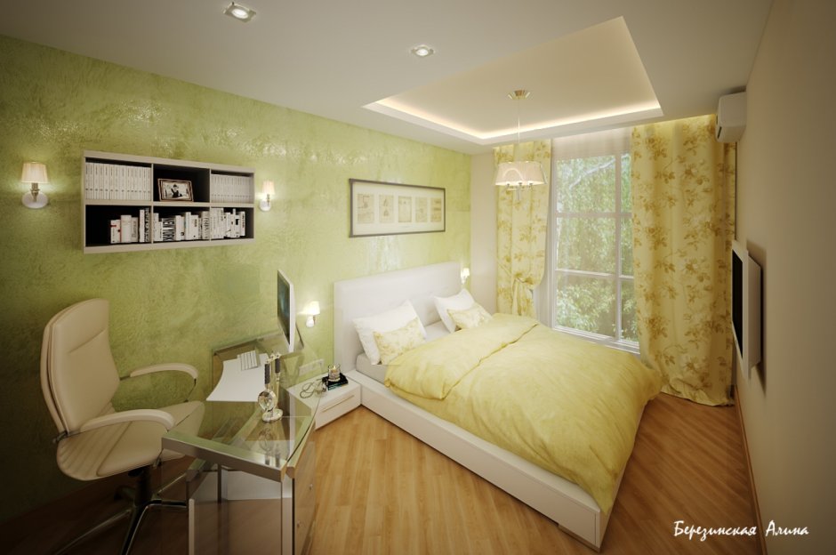 Спальная комната в бежево - фисташковых тонах