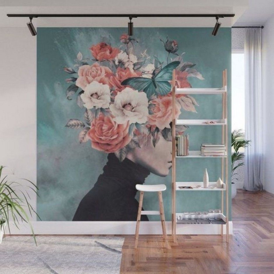 Прилипные цветы на стене