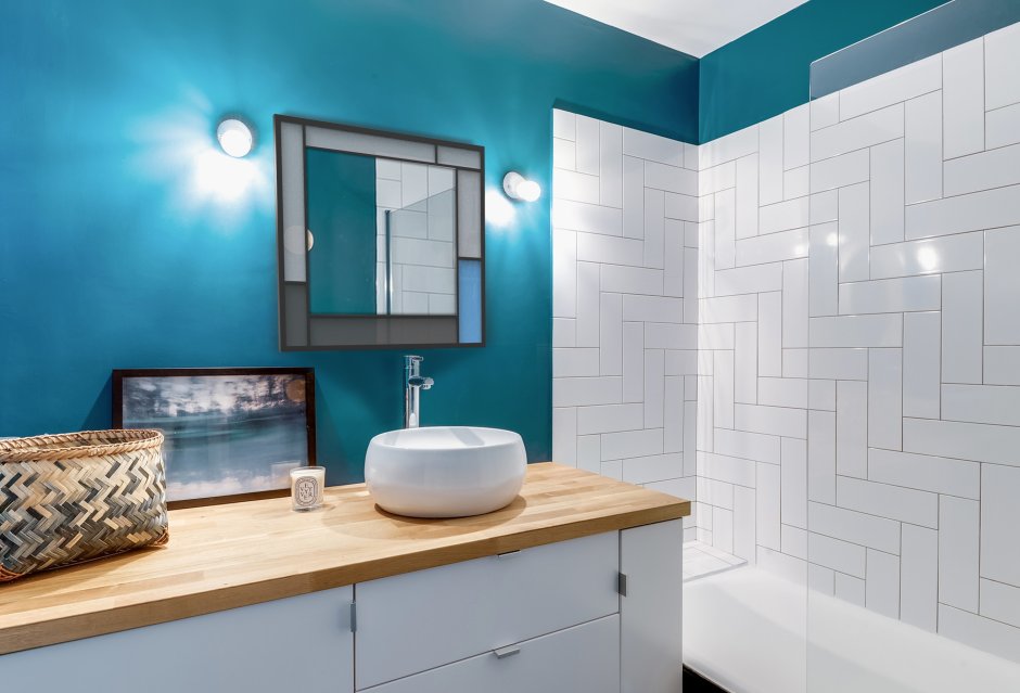 Желто серая плитка в ванной