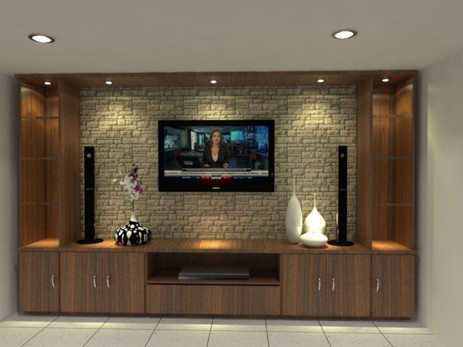 Стенка в гостиную с телевизором на стене