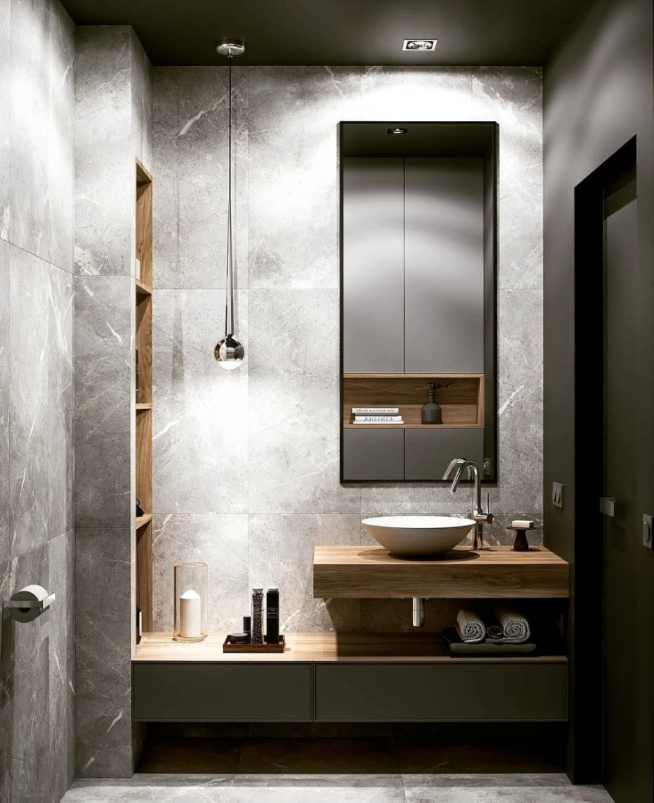 Ванная комната бетон и дерево