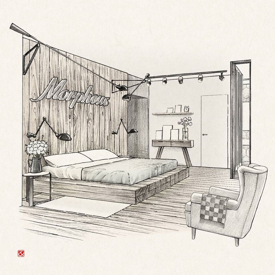 Эскиз комнаты в перспективе