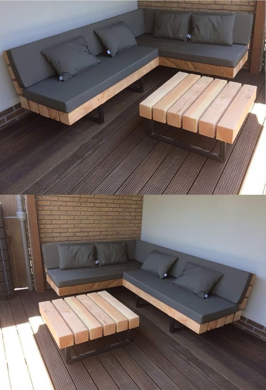 Деревянный угловой диван на террасу