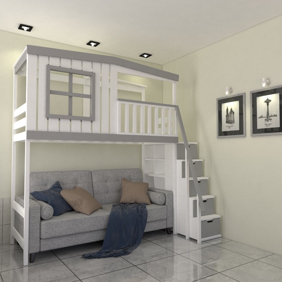 Кровать чердак двухъярусная в виде домика Liliput-Ch-n-LKSP