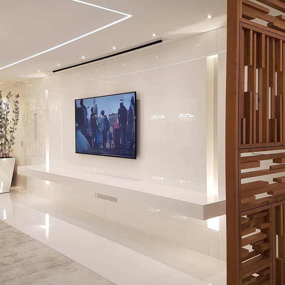 Белый кирпич в интерьере гостиной