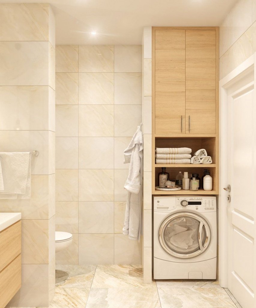 Шкаф над стиральной машиной в ванной
