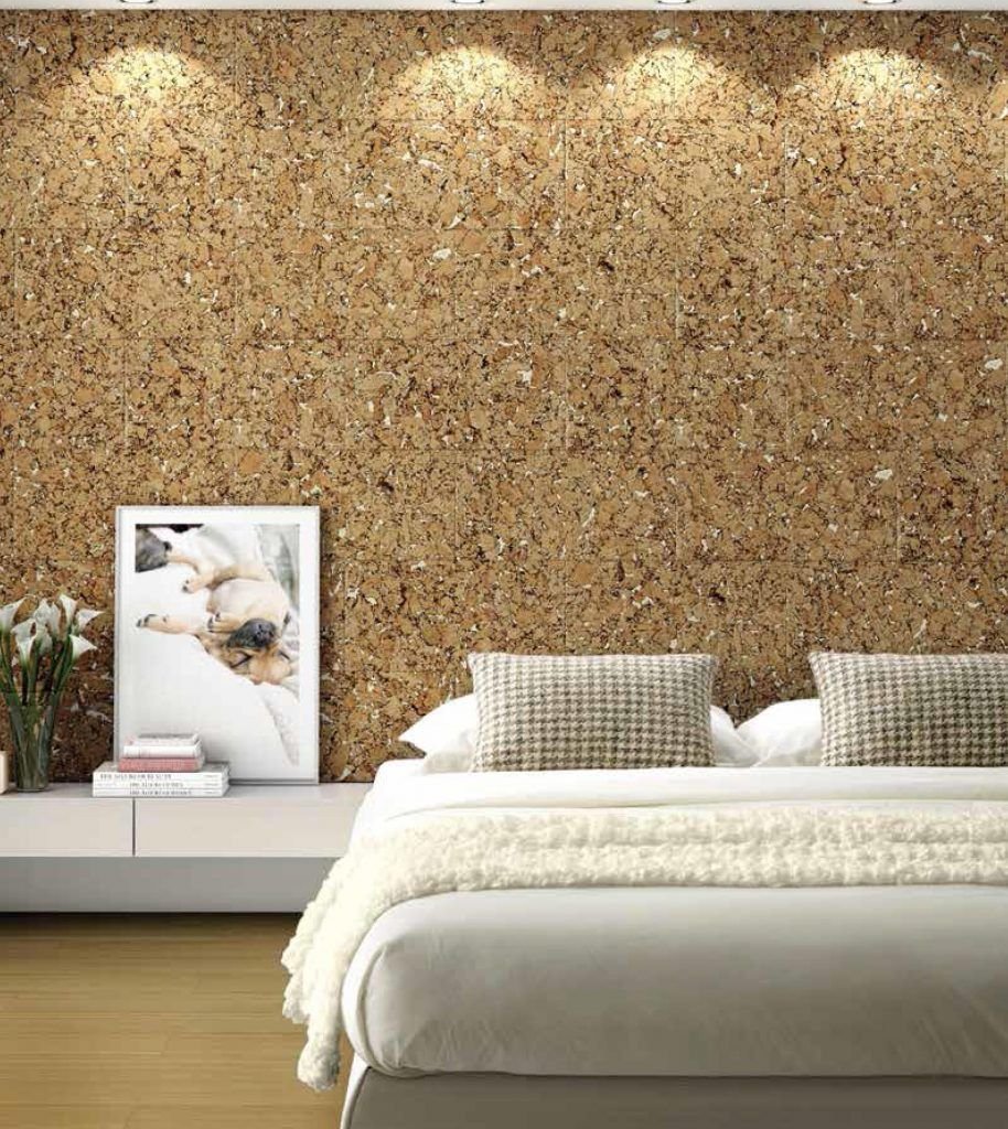 Настенная пробка в интерьере спальни