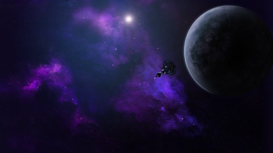 Фиолетовый космос с планетами