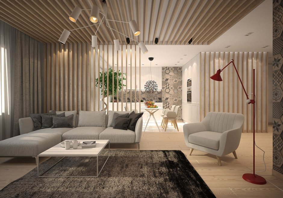 Гостиная рейки светлый