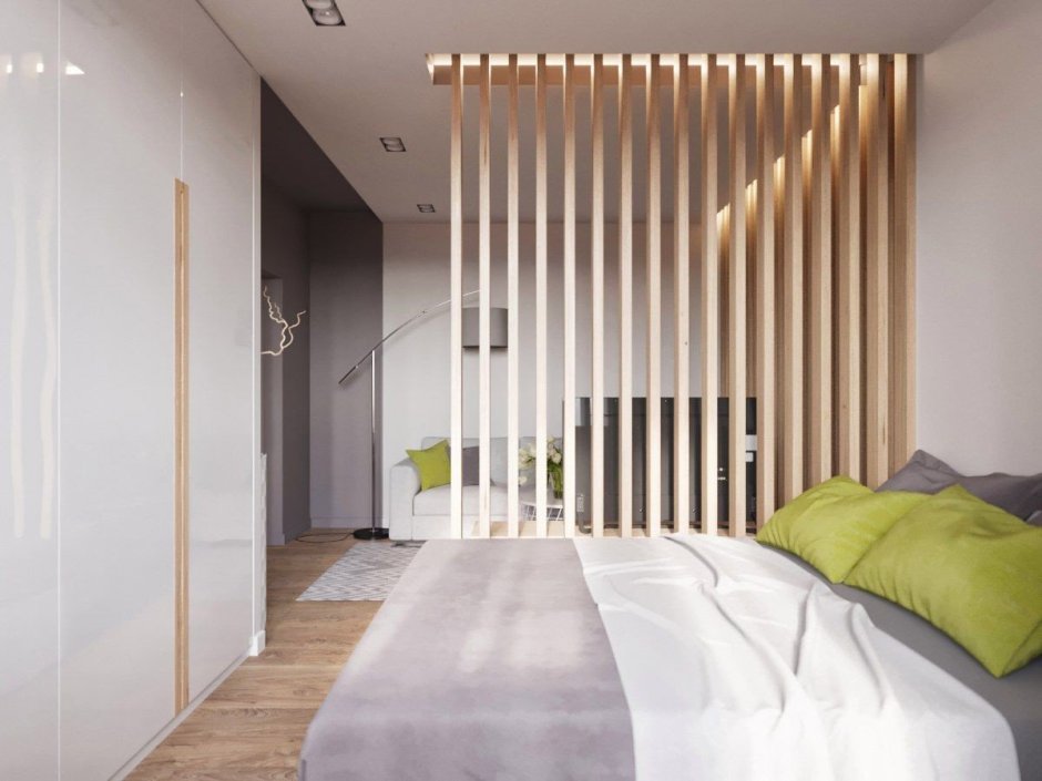 Белые рейки в спальне