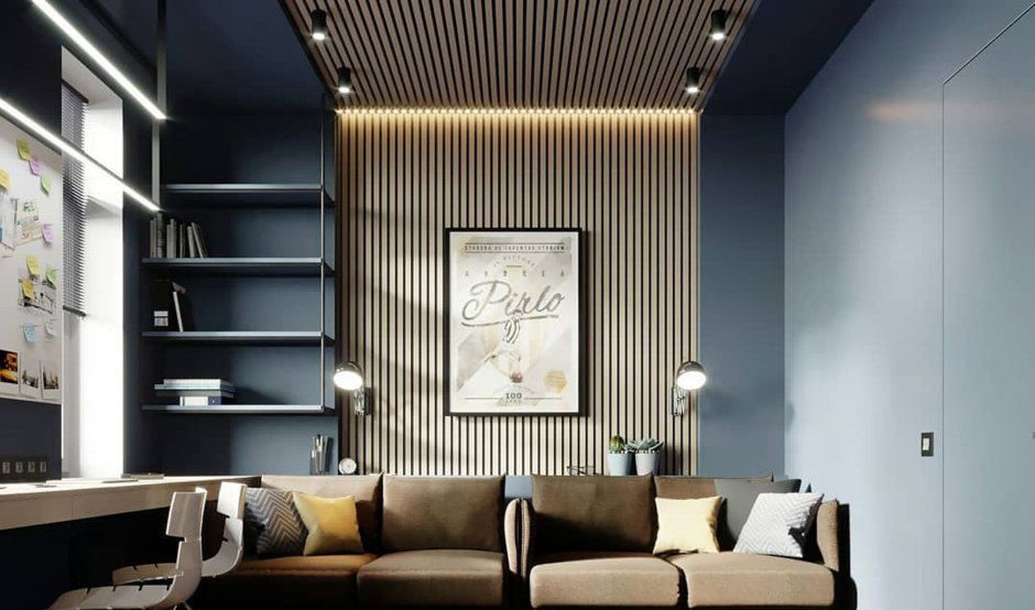 Рейки в интерьере гостиной