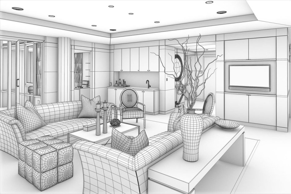 Вид комнаты сбоку перспектива