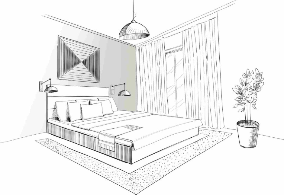 Скетч набросок интерьер