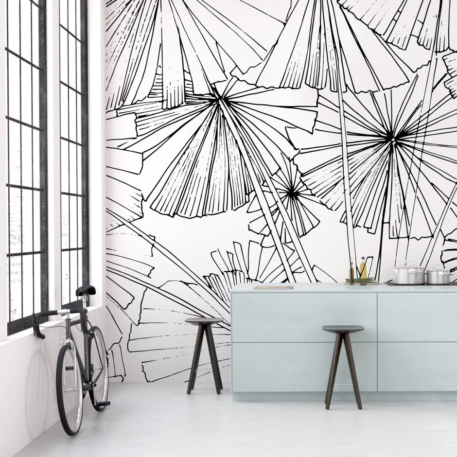 Роспись стен в интерьере монохром