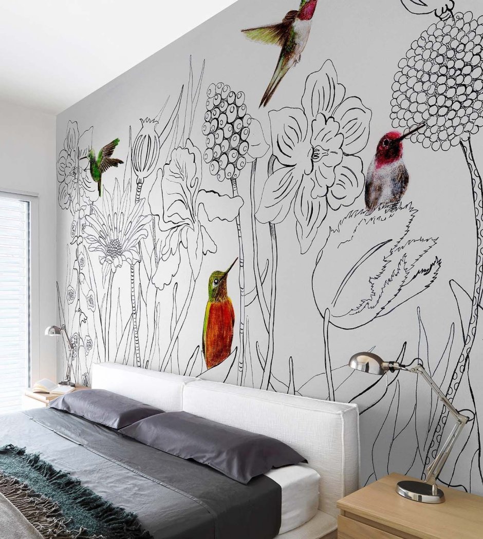 Роспись стен город черно белый