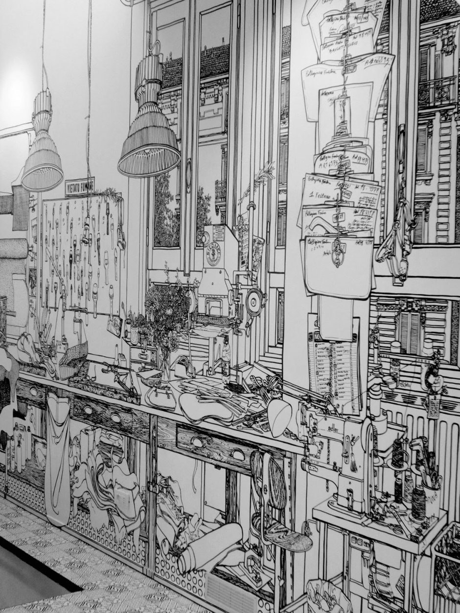 Бело-черный набросок интерьера